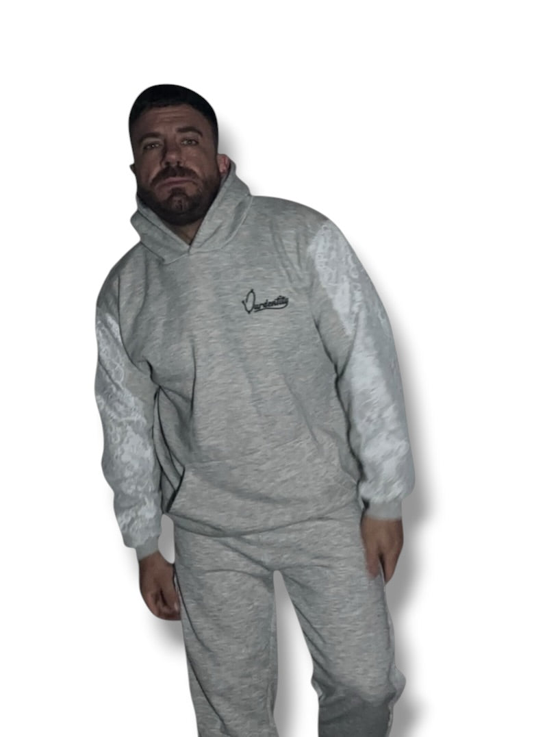 Silver Grey Tracksuit with Lace Detailing and Signature Satin Lined Hood