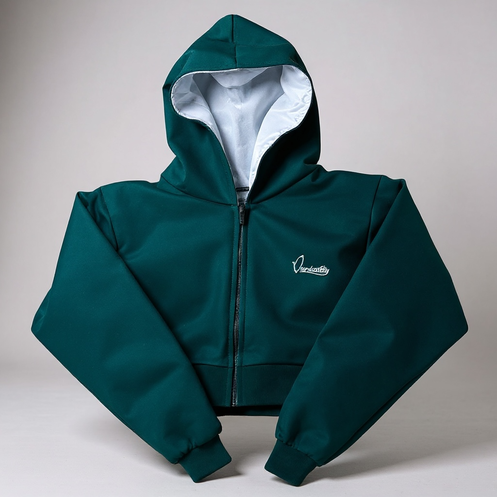 Forest Green Crop Zip Hoodie