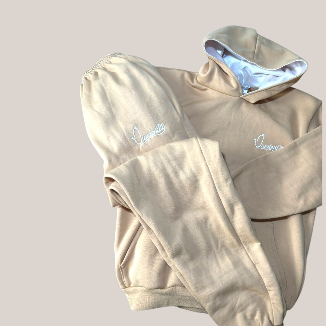 Caramel Overhead Tracksuit with Satin Lined Hood and Cuffed Bottoms