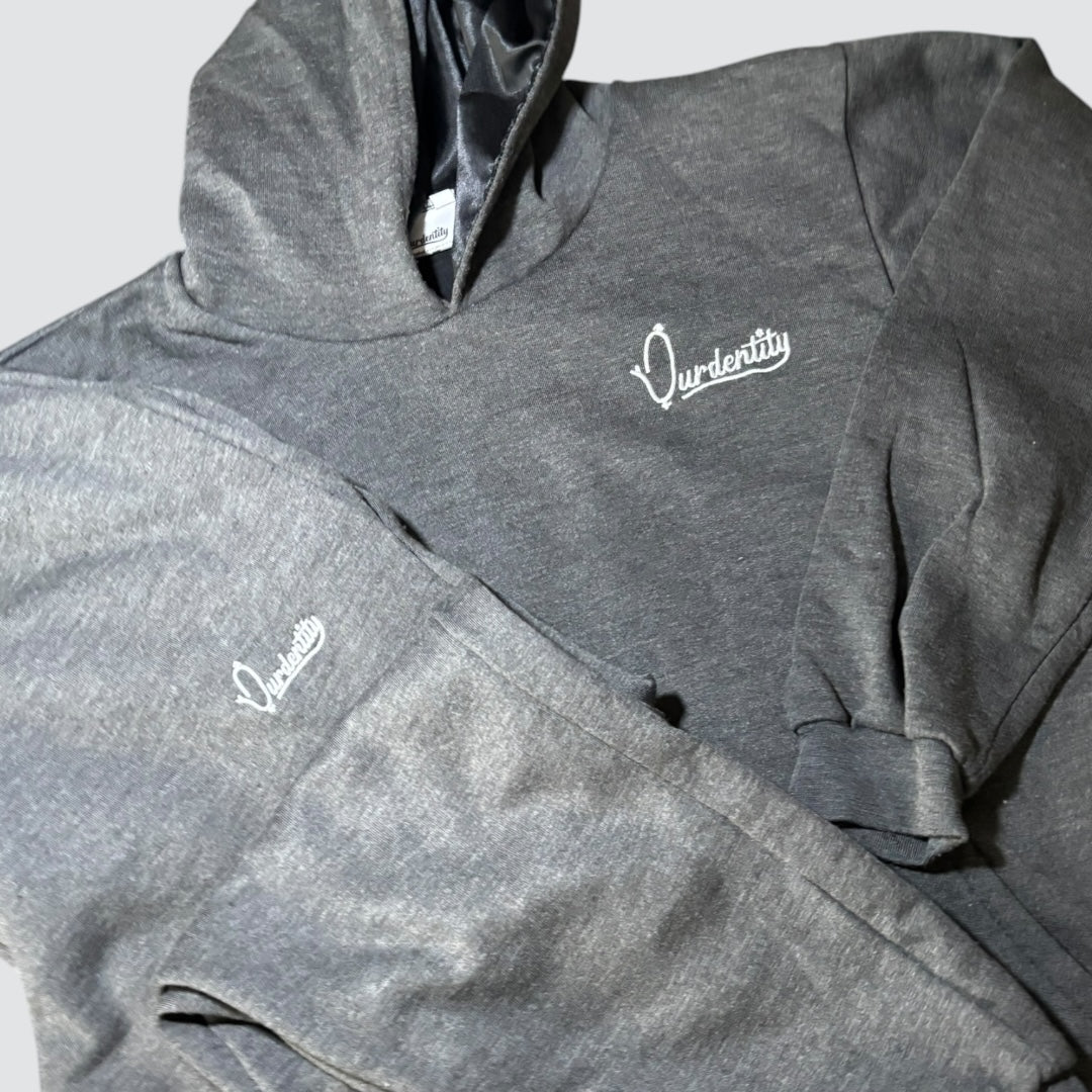 Raven Grey Overhead Tracksuit with Satin Liner Hood and Cuffed Bottoms