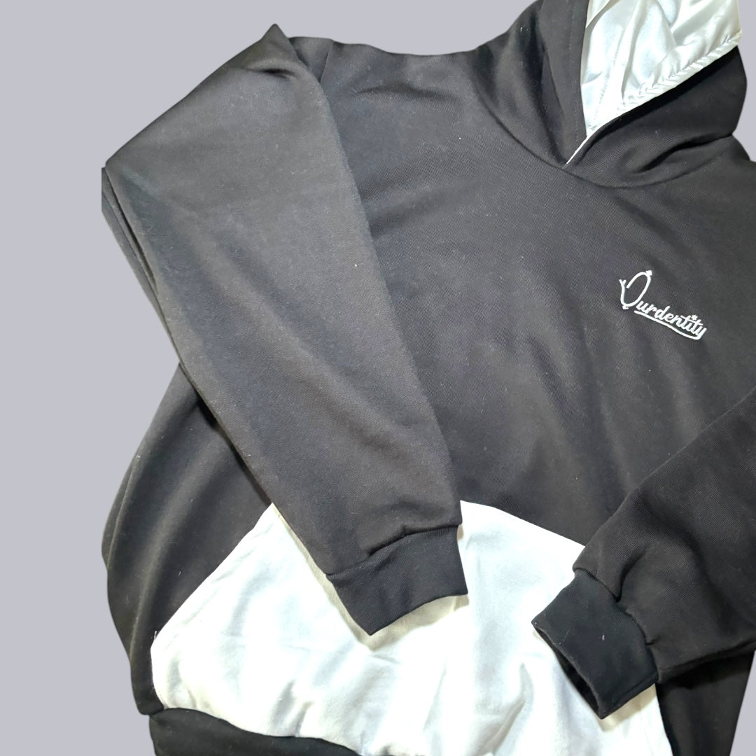 Satin Lined Black and White Overhead Hoodie