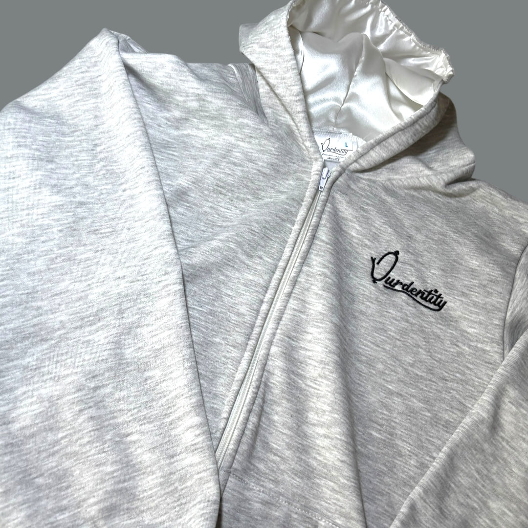 Satin Lined Silver Grey Full Zip Hoodie