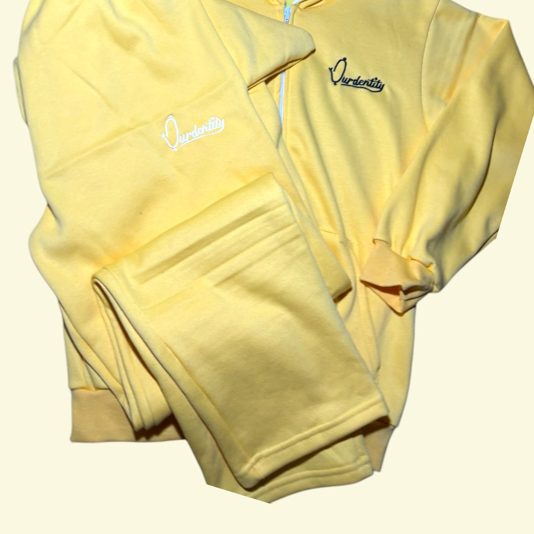 Yellow Zip Tracksuit with Satin Lined Hood and Open Ankle Bottoms