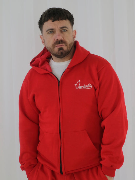 Satin Lined Red Full Zip Hoodie