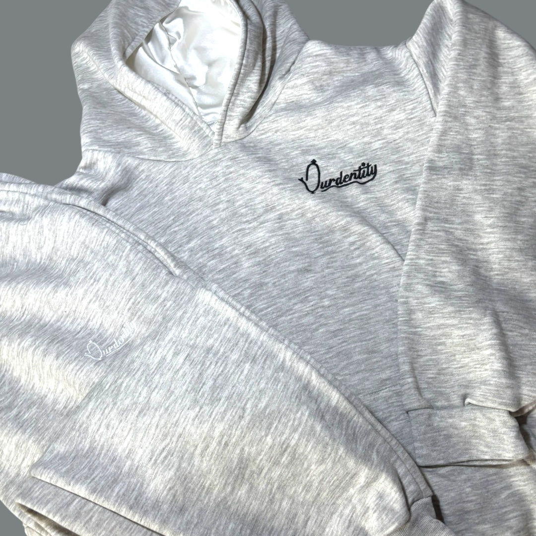 Silver Grey Overhead Tracksuit with Satin Lined Hood and Cuffed Bottoms