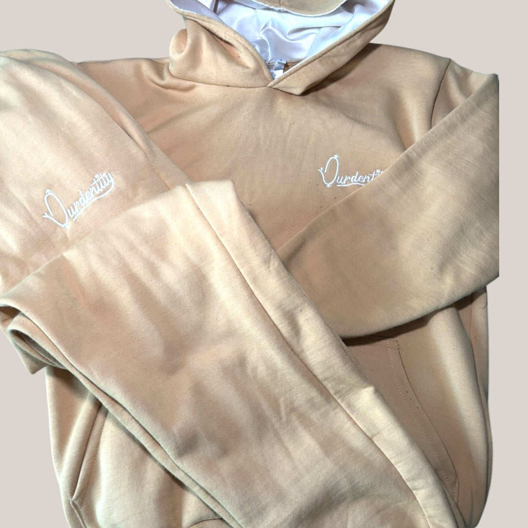 Caramel Overhead Tracksuit with Satin Lined Hood and Cuffed Bottoms