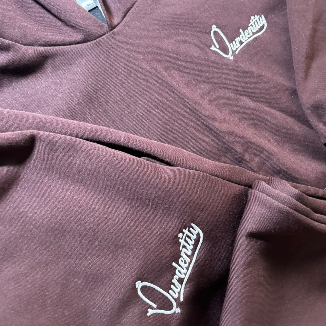 Brown Overhead Tracksuit with Satin Lined Hood and Open Ankle Bottoms