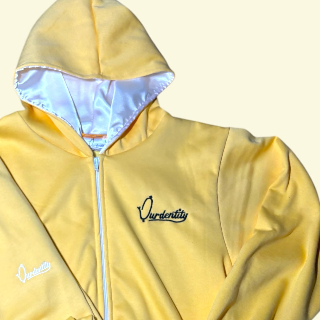 Yellow Zip Tracksuit with Satin Lined Hood and Cuffed Bottoms