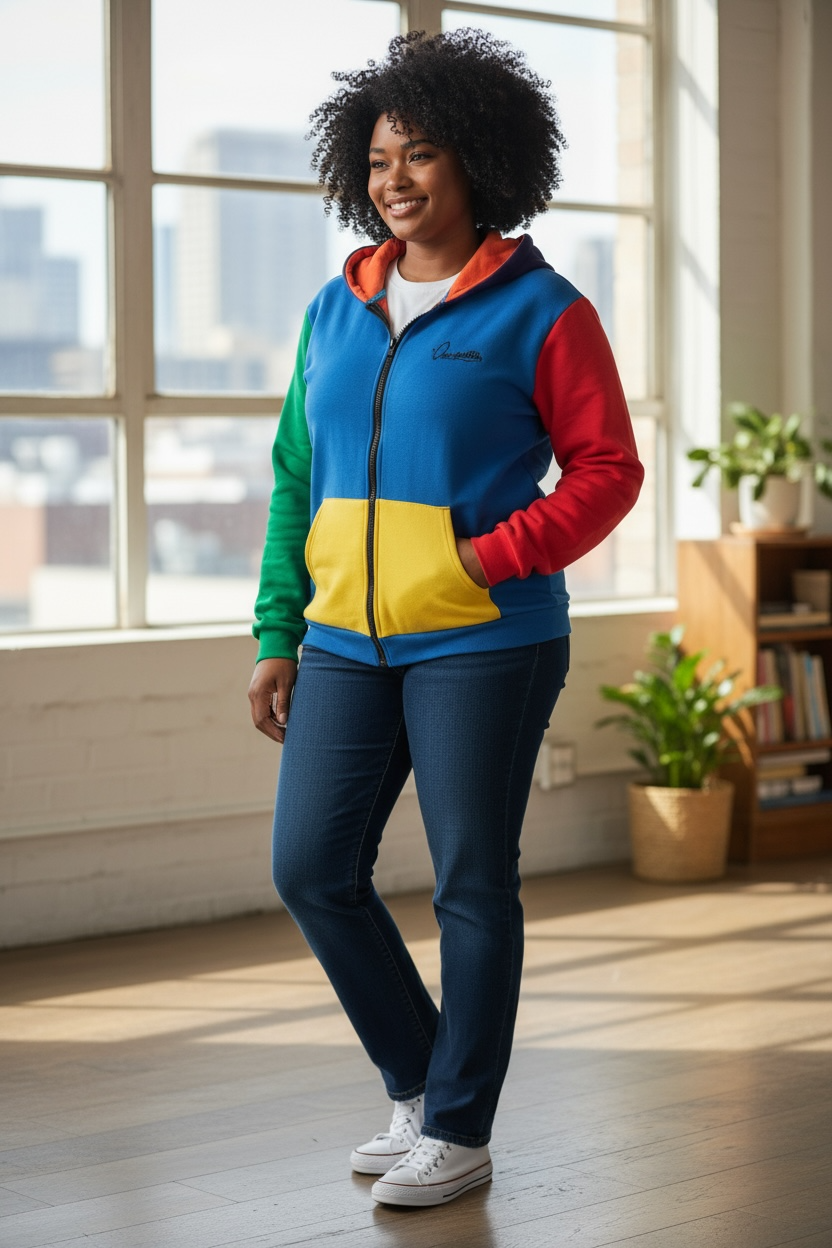 Colourblock Zip Hoodie Blue