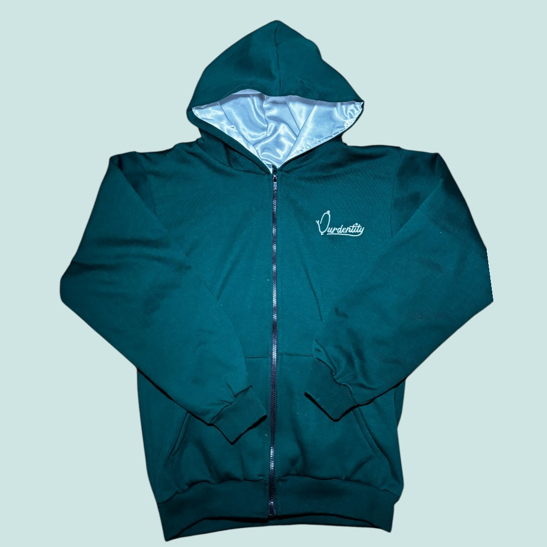 Satin Lined Forest Green Full Zip Hoodie
