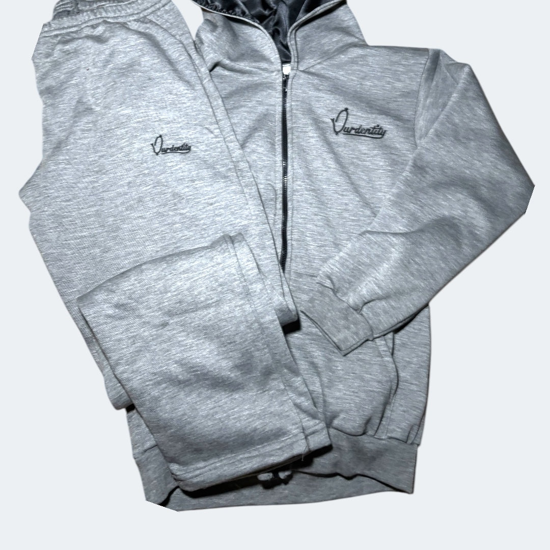 Smoke Grey Zip Tracksuit with Satin Lined Hood and Open Ankle Bottoms