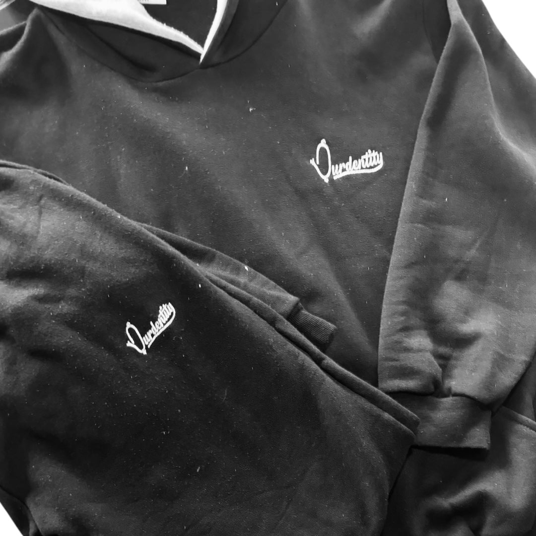Black with White Hood Lining Overhead Cuff Bottom Tracksuit