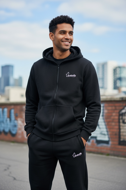 Black Full Zip Cuff Bottom Tracksuit