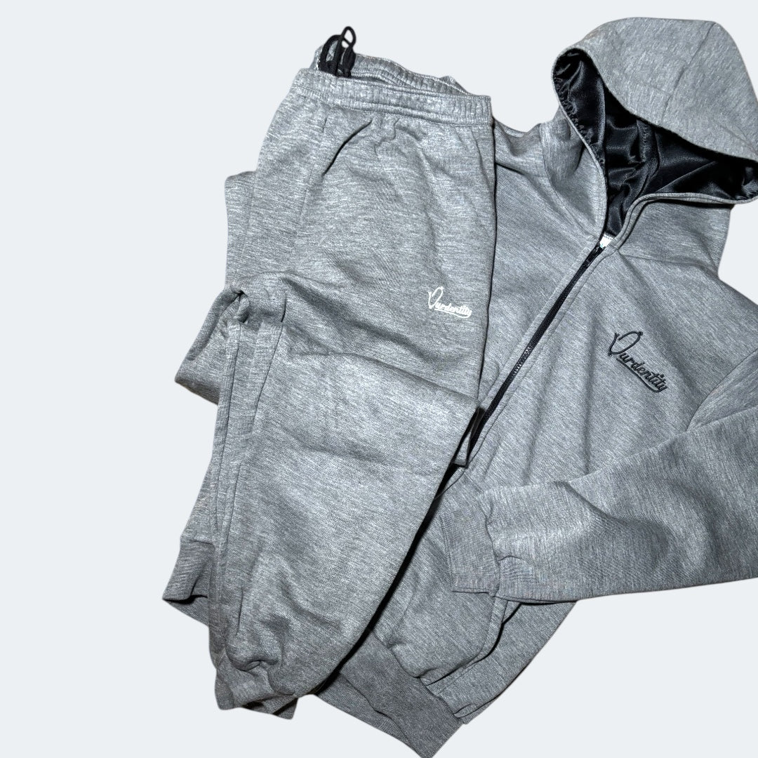 Smoke Grey Zip Tracksuit with Satin Lined Hood and Cuffed Bottoms