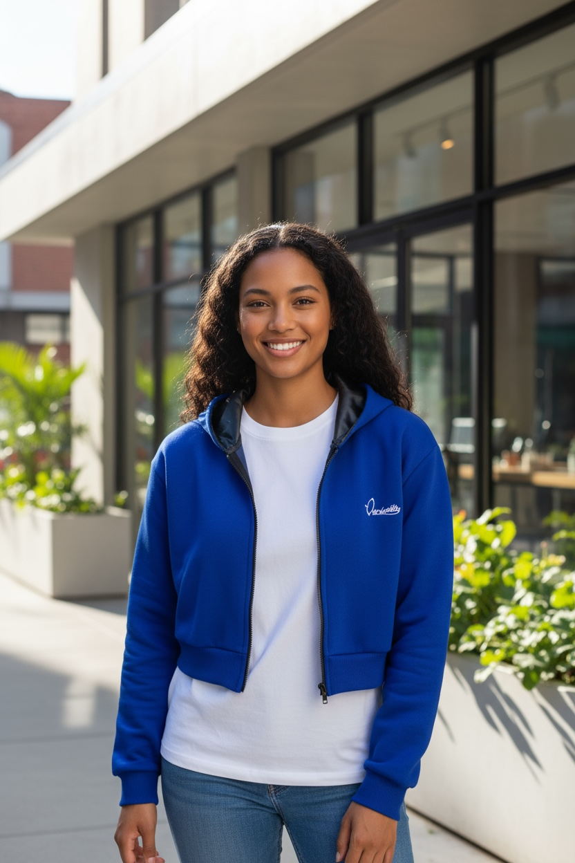 Royal Blue Crop Zip Hoodie