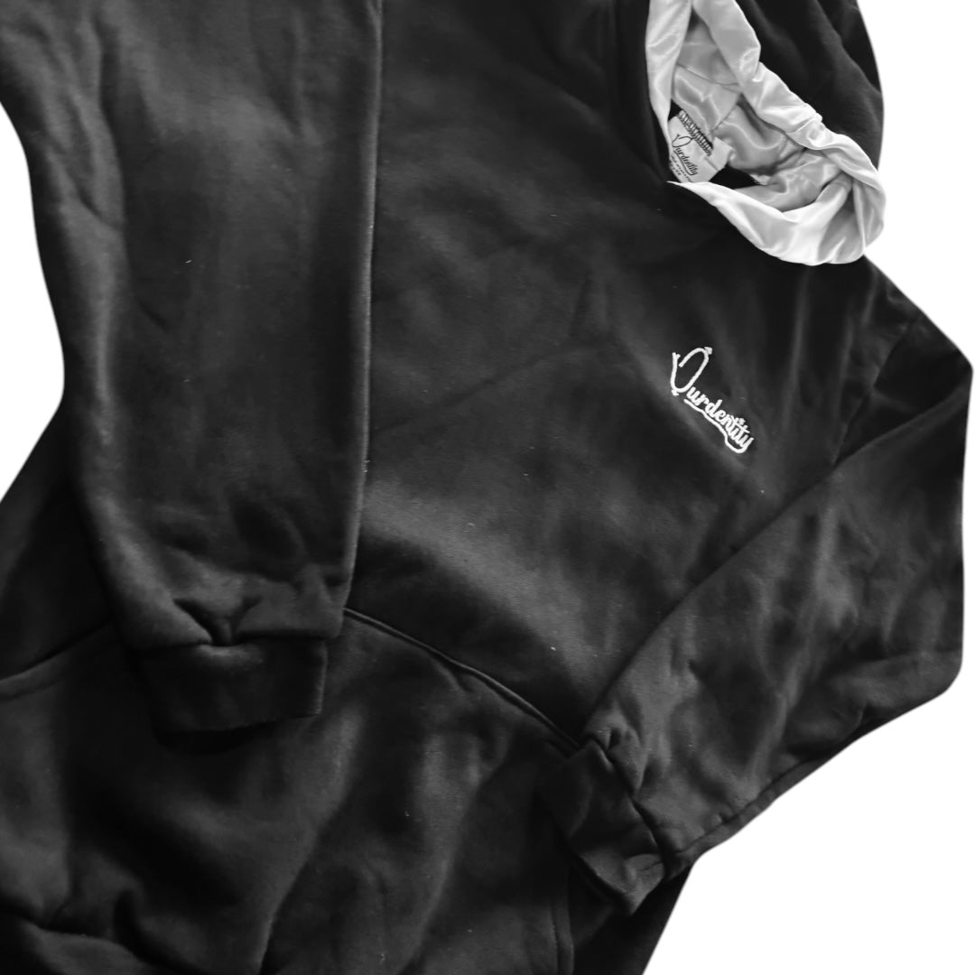 Satin Lined Black Overhead Hoodie