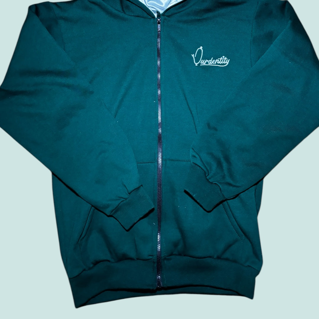 Satin Lined Forest Green Full Zip Hoodie