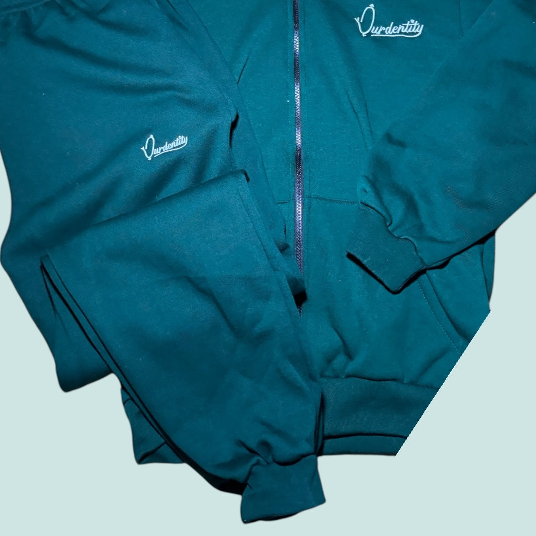 Forest Zip Tracksuit with Satin Lined Hood and Cuffed Bottoms