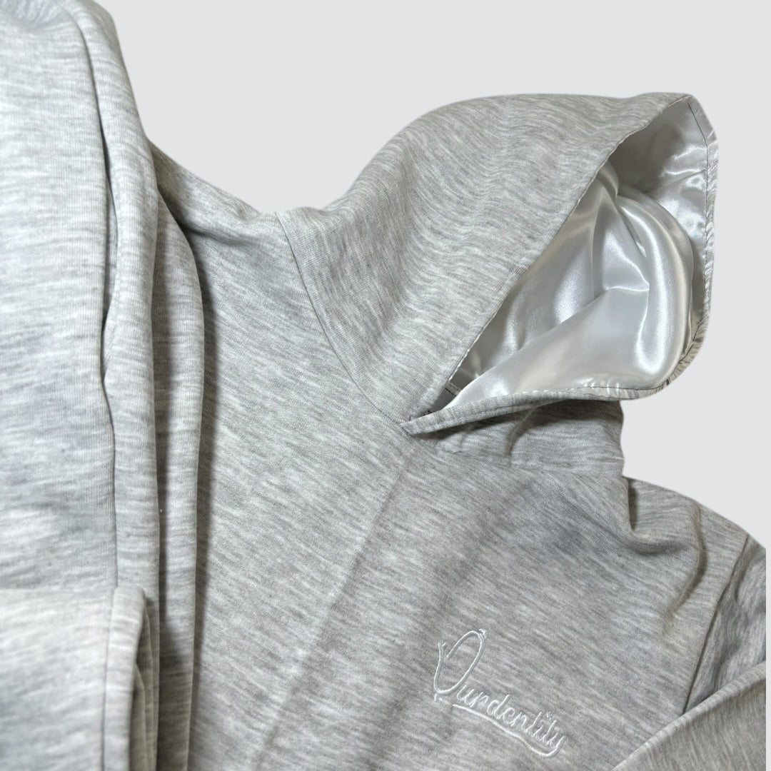 Silver Grey Overhead Tracksuit with Satin Lined Hood and Open Ankle Bottoms