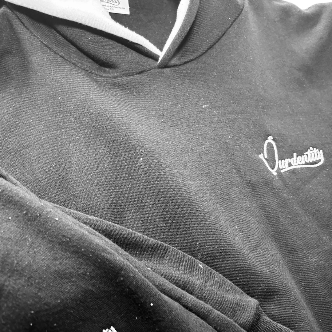 Black with White Hood Lining Overhead Cuff Bottom Tracksuit