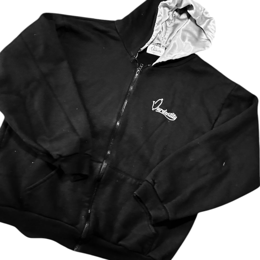 Satin Lined Black Full Zip Hoodie