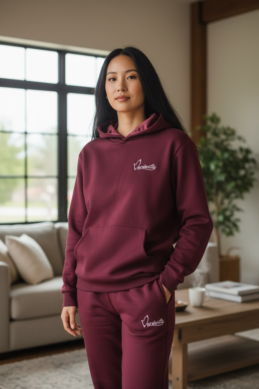Dark Wine Overhead Tracksuit with Satin Lined Hood