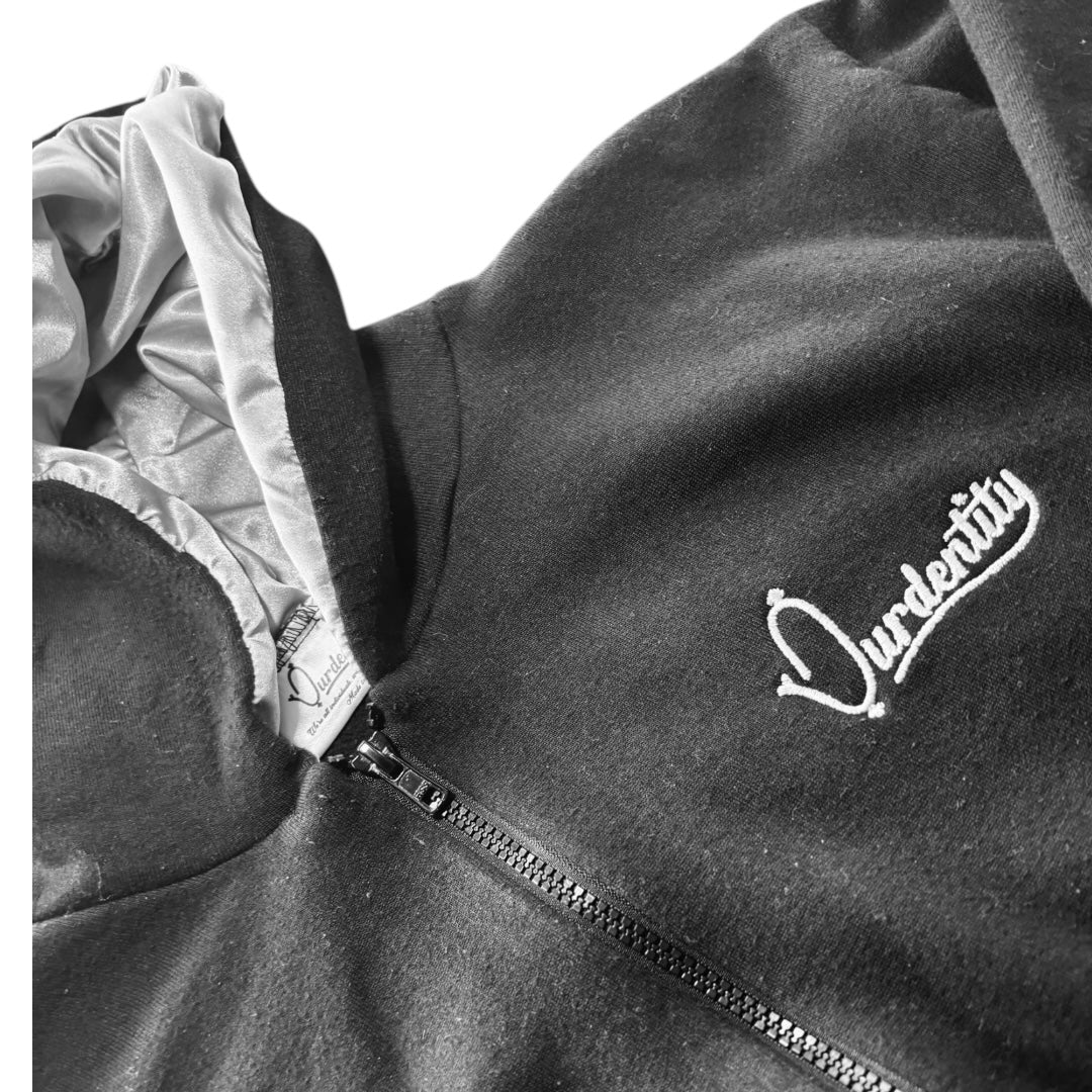 Satin Lined Black Full Zip Hoodie