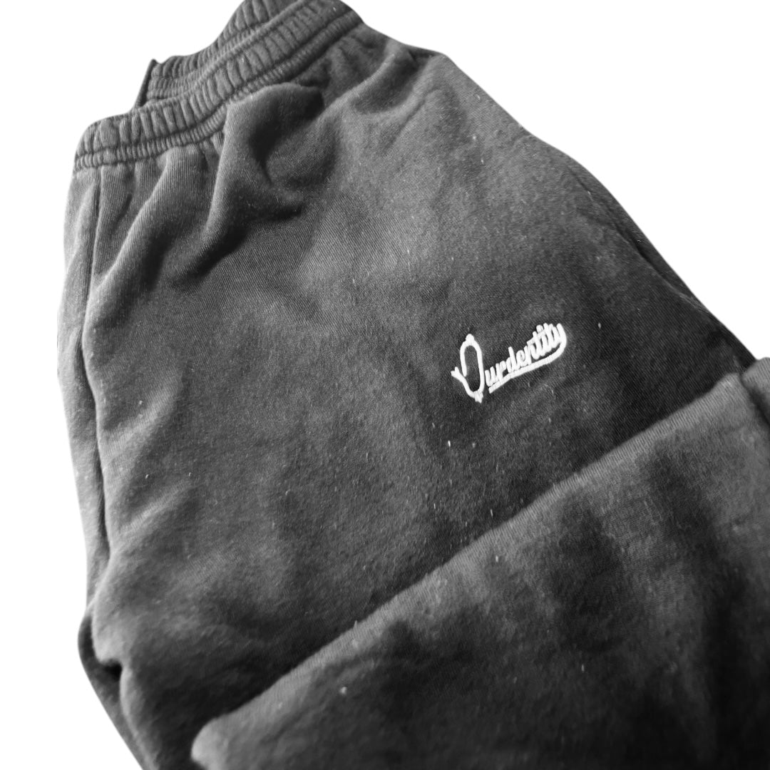 Black with White Hood Lining Overhead Cuff Bottom Tracksuit