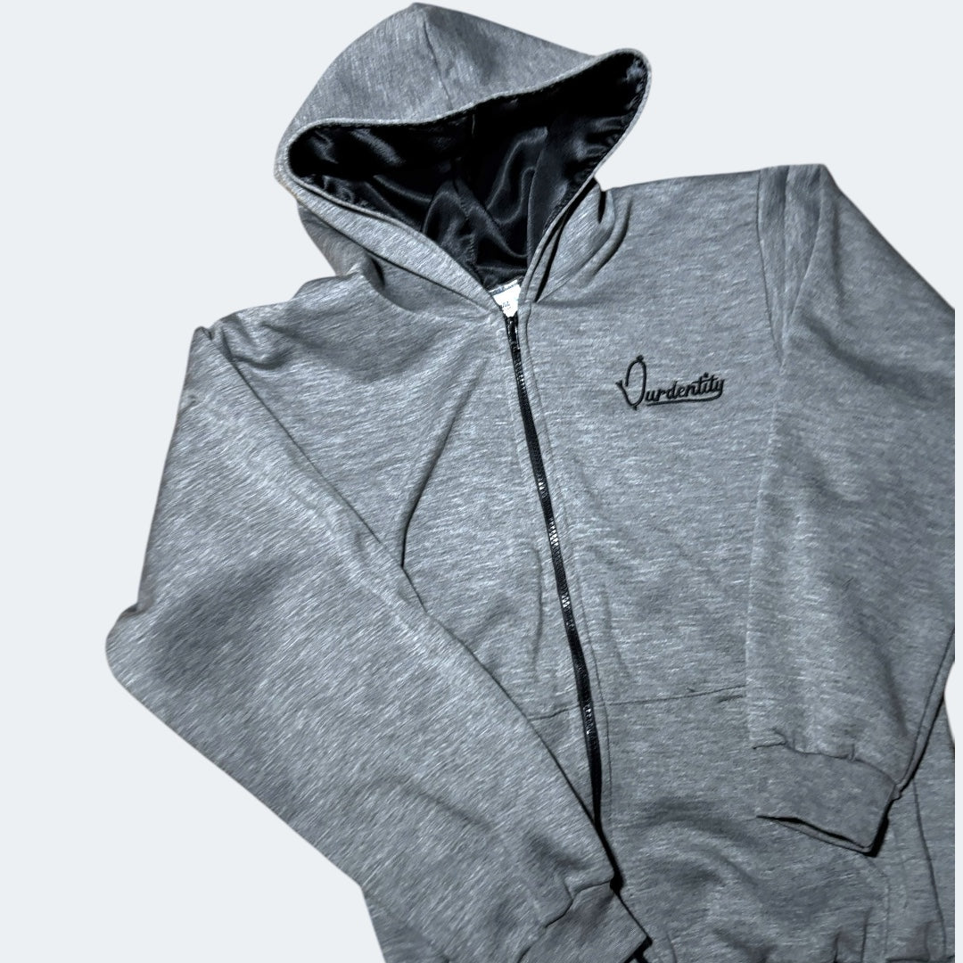 Satin Lined Smoke Grey Zip Hoodie