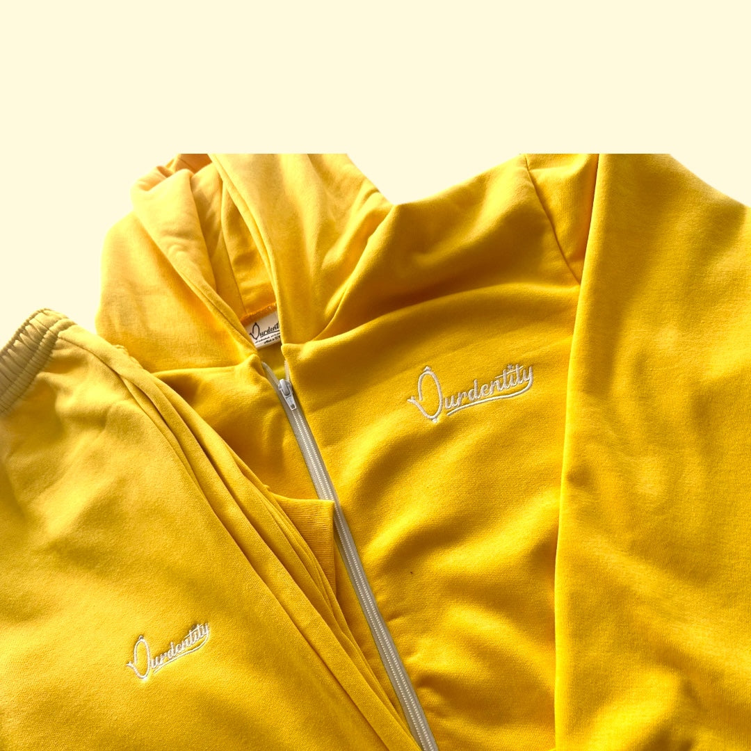 Yellow Zip Tracksuit with Open Ankle Bottoms