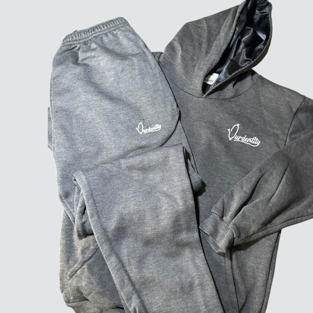 Raven Grey Overhead Tracksuit with Satin Lined Hood and Open Ankle Bottoms