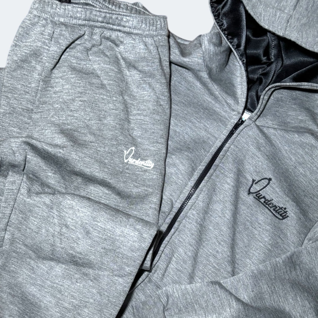 Smoke Grey Zip Tracksuit with Satin Lined Hood and Cuffed Bottoms