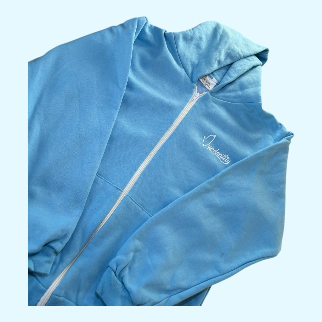 Sky Blue Zip Tracksuit with Open Ankle Bottoms