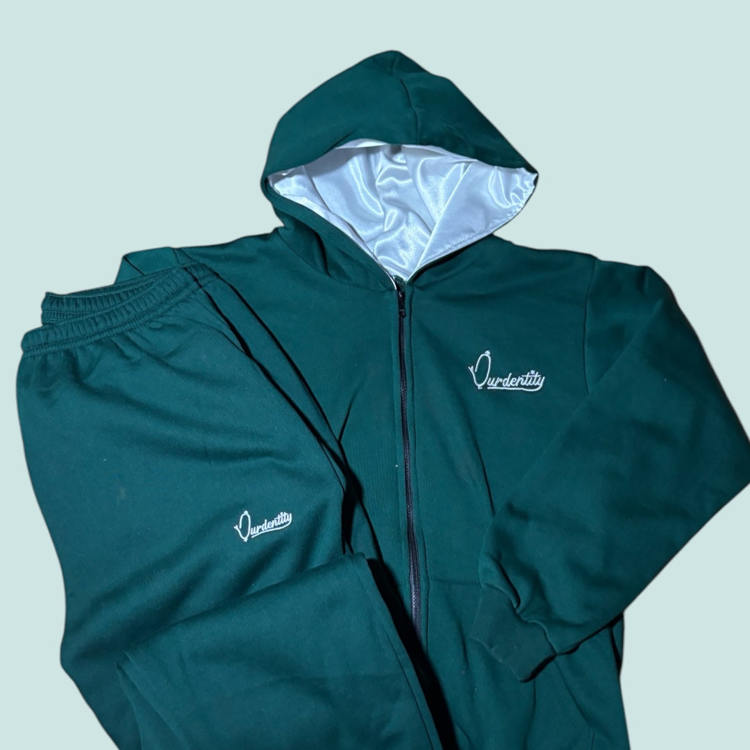 Forest Zip Tracksuit with Satin Lined Hood and Cuffed Bottoms
