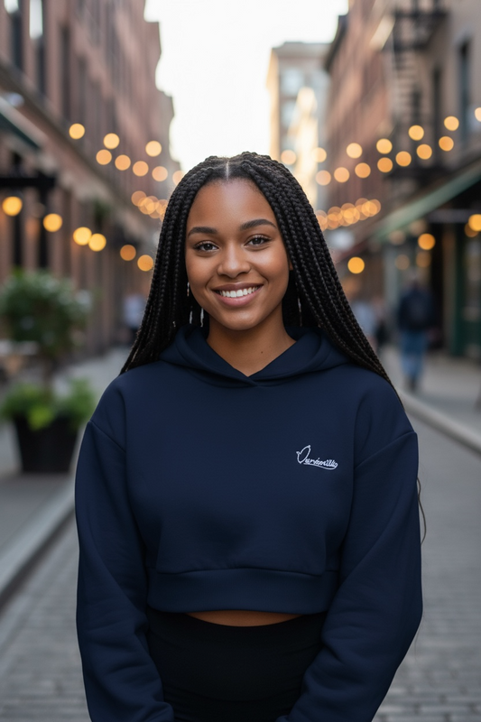 Navy Blue Crop Overhead Hoodie