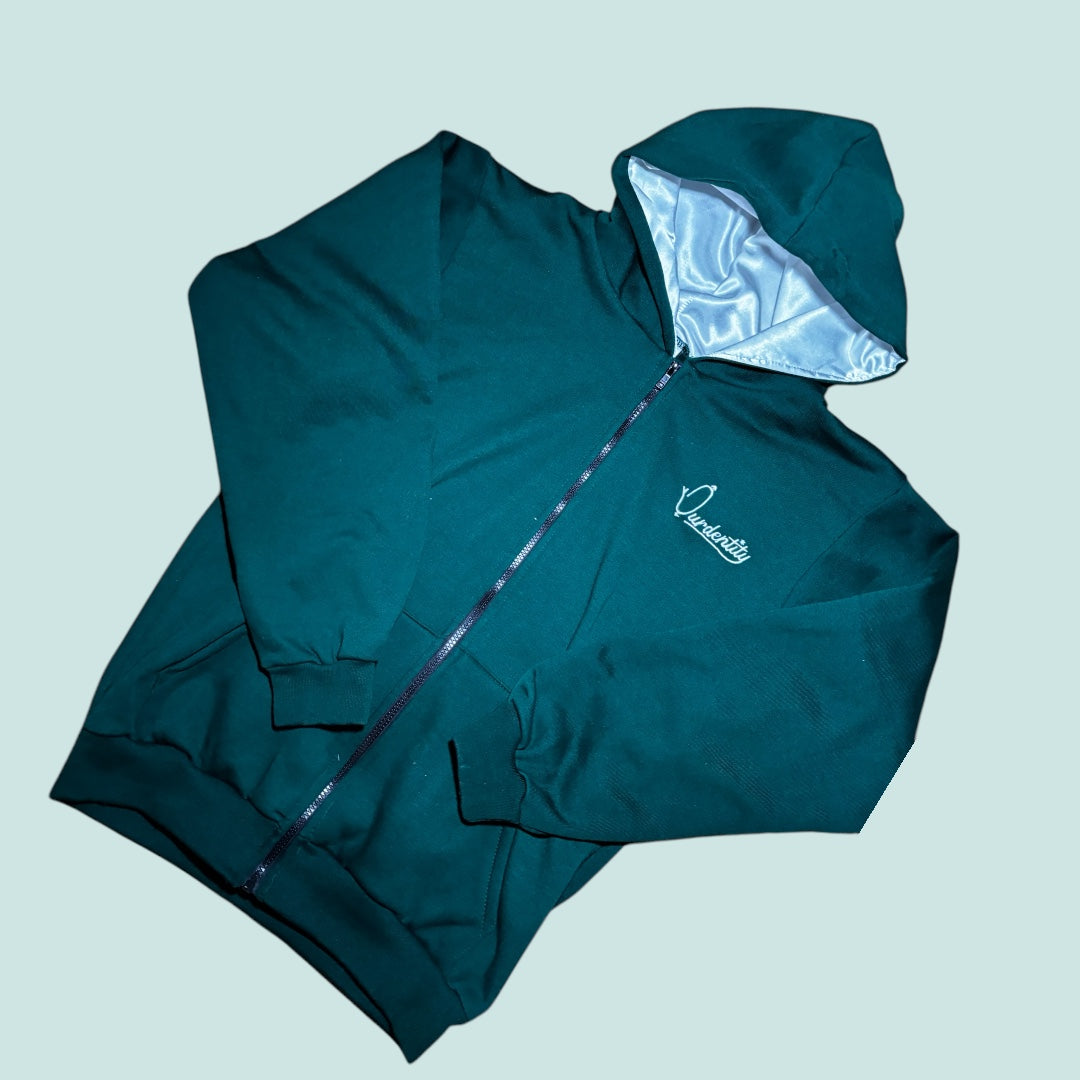 Satin Lined Forest Green Full Zip Hoodie