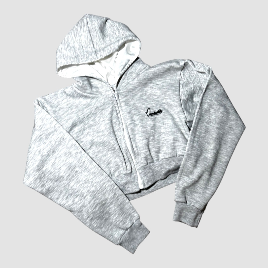 Silver Grey Crop Zip Hoodie
