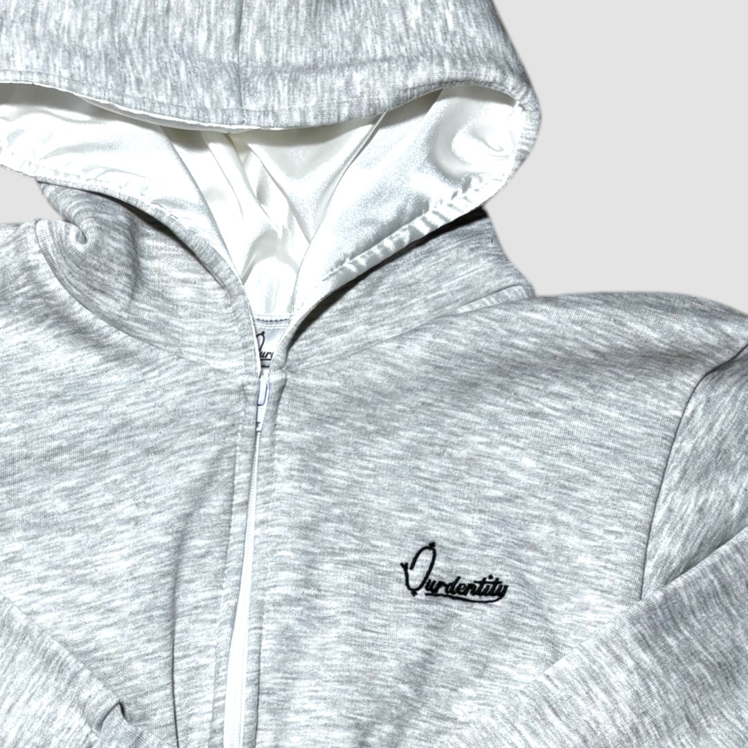 Silver Grey Crop Zip Hoodie