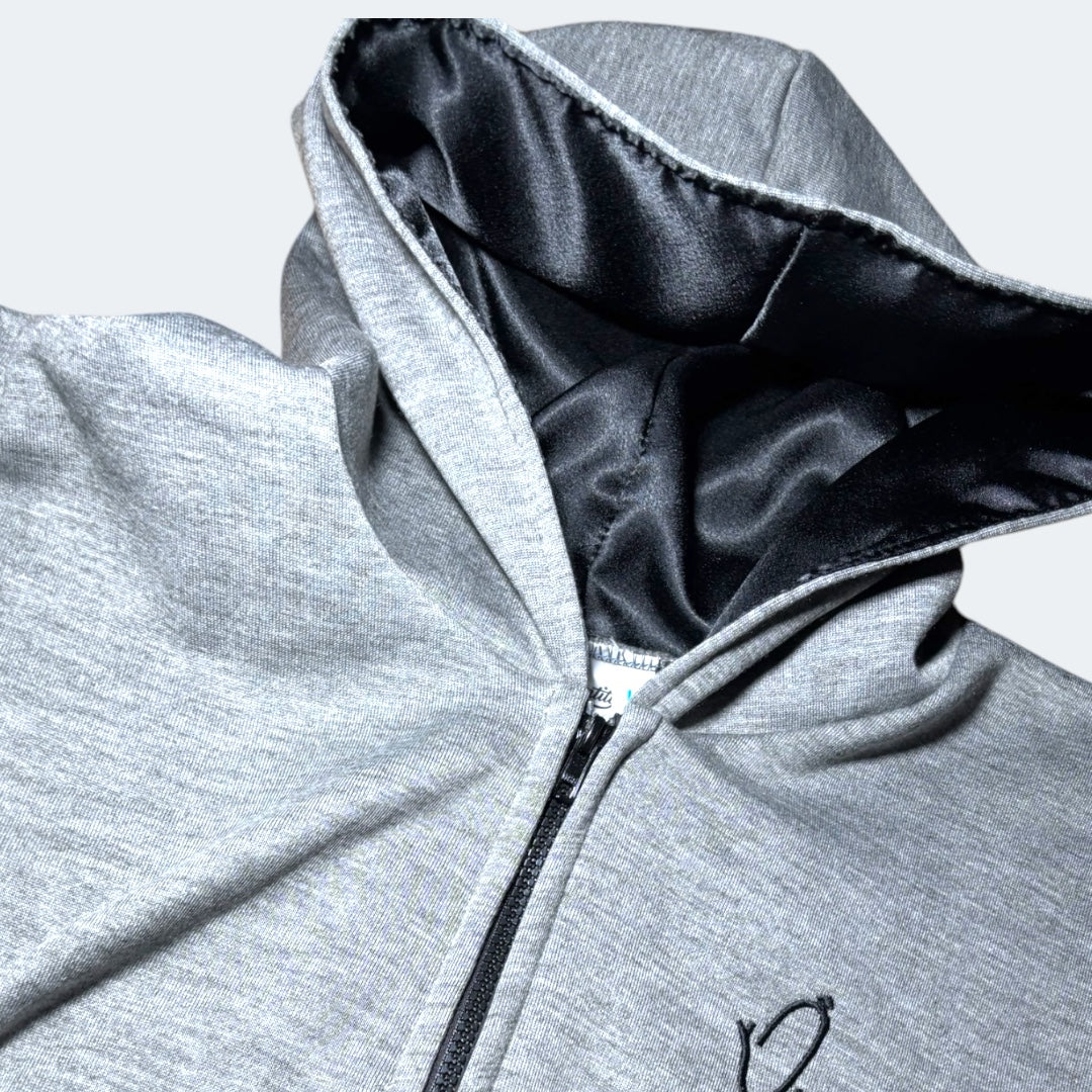 Satin Lined Raven Grey Full Zip Hoodie