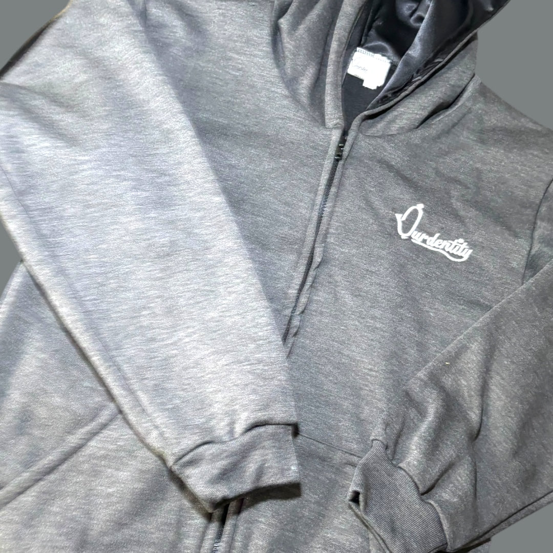 Satin Lined Smoke Grey Zip Hoodie