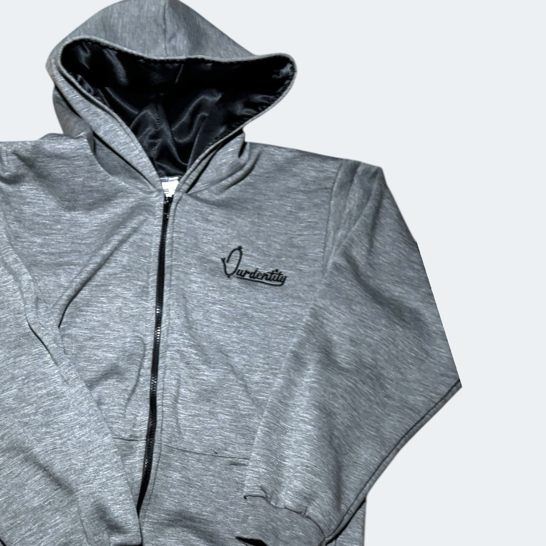 Satin Lined Raven Grey Full Zip Hoodie
