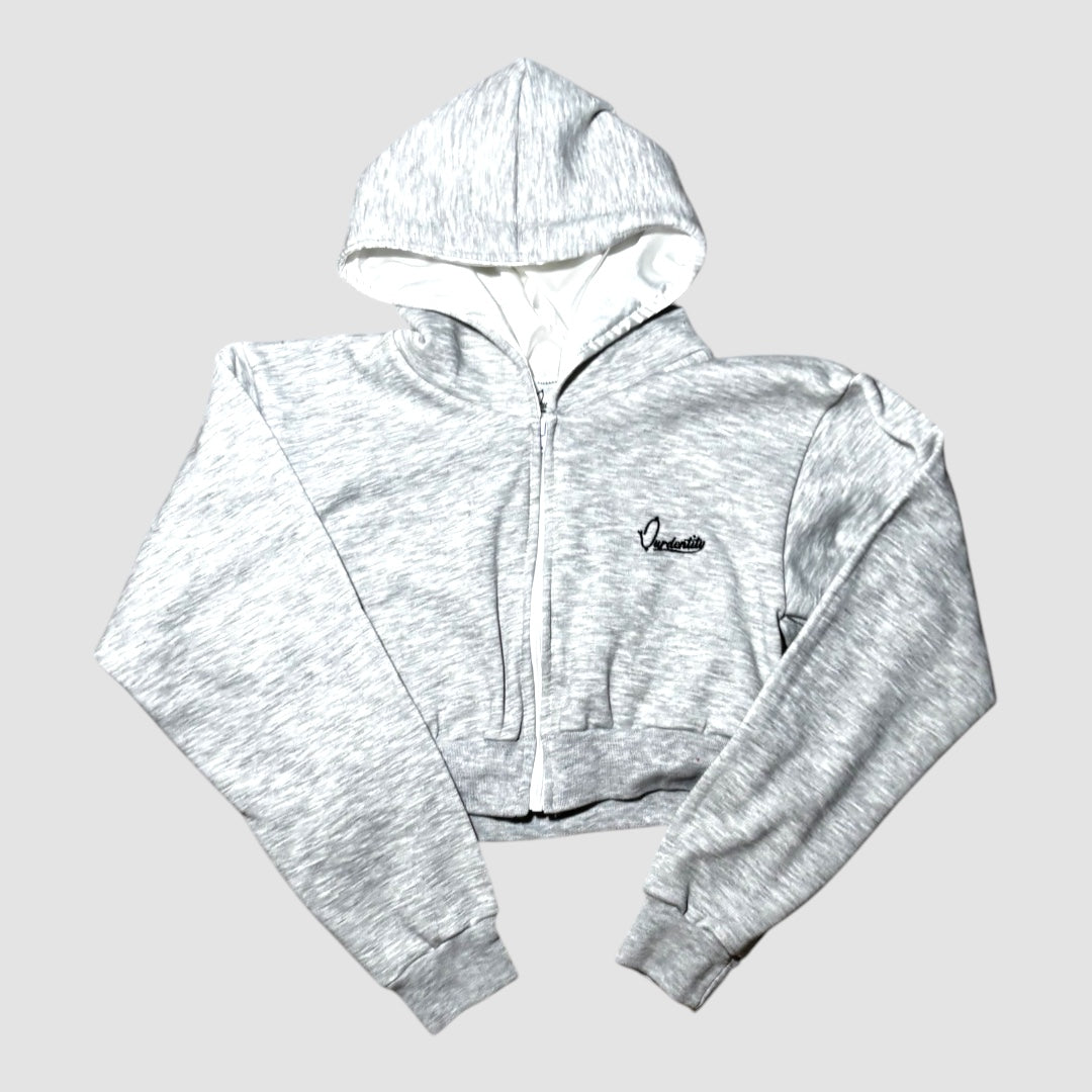 Silver Grey Crop Zip Hoodie