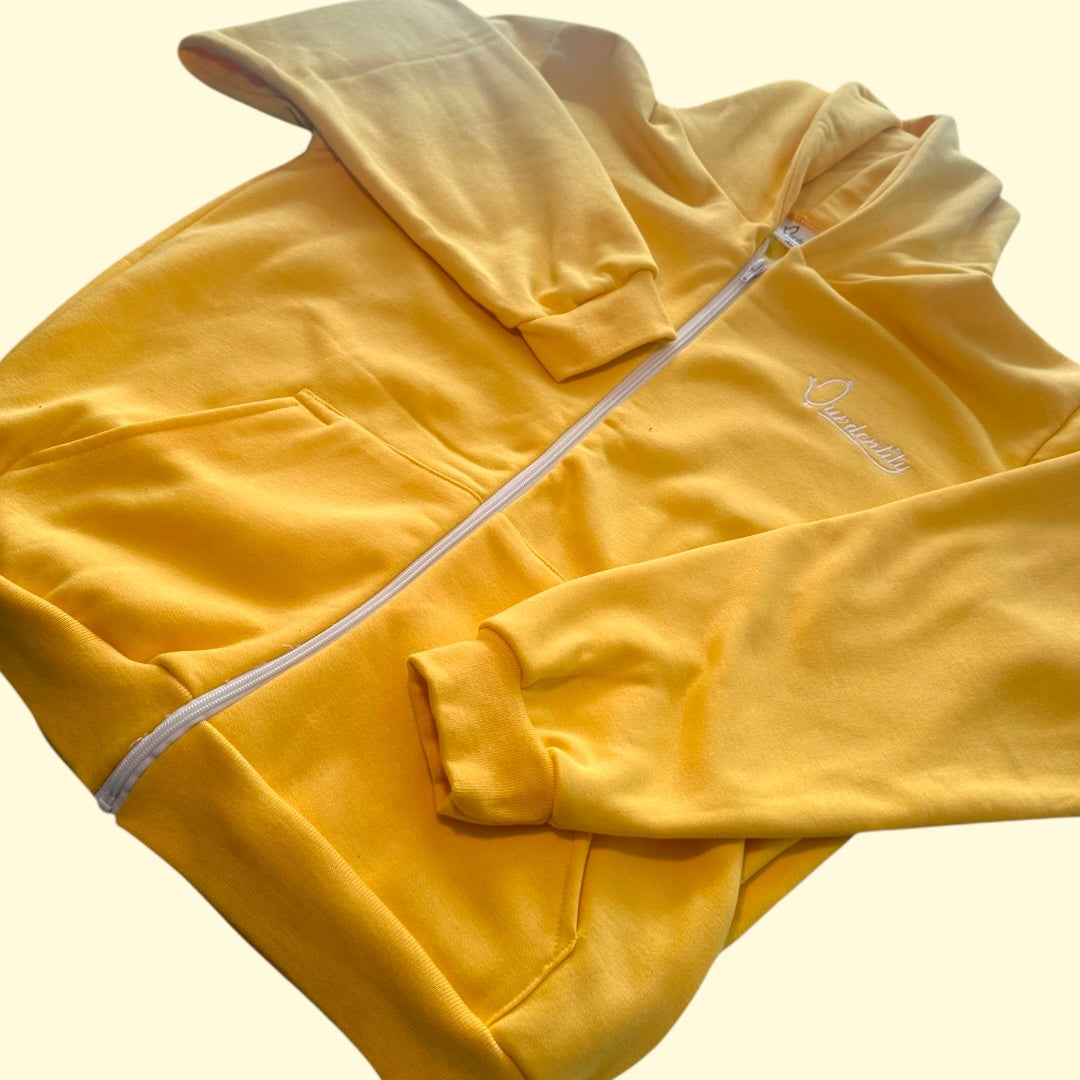 Yellow Zip Tracksuit with Open Ankle Bottoms
