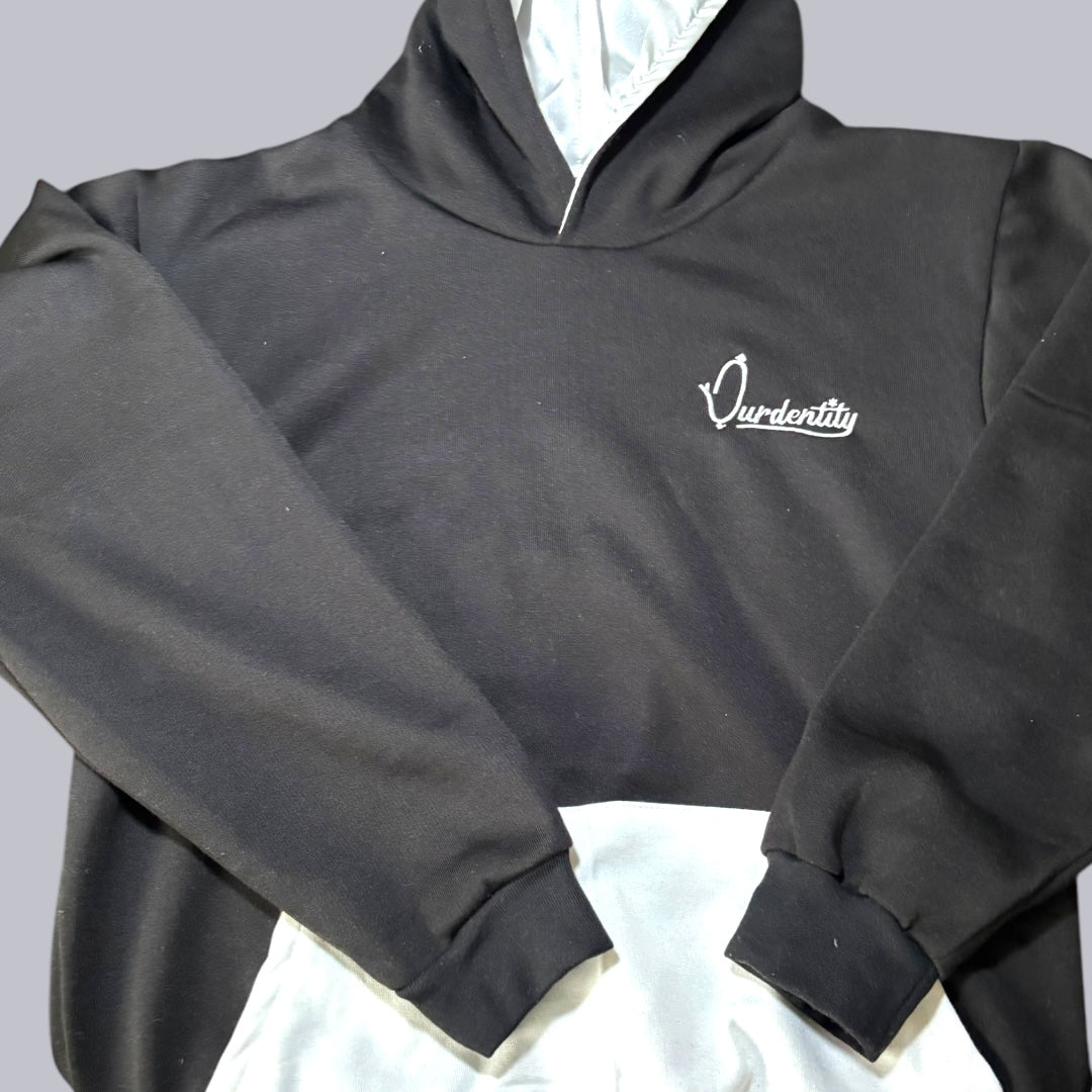 Satin Lined Black and White Overhead Hoodie
