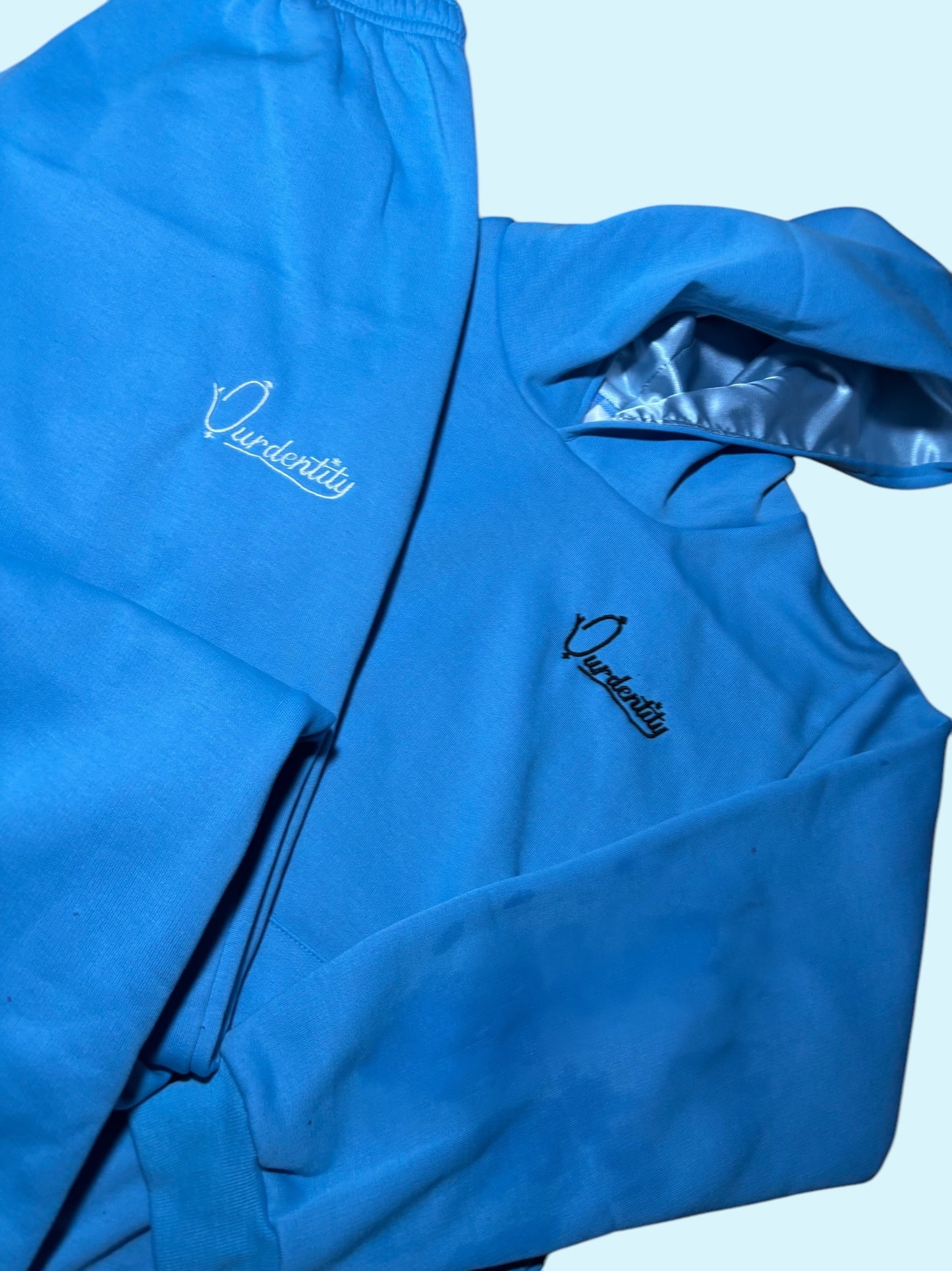 Sky Blue Overhead Tracksuit with Satin Lined Hood and Open Ankle Bottoms