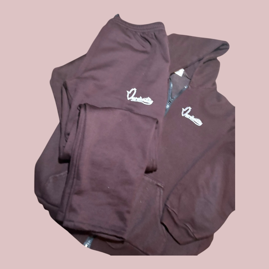 Brown Zip Tracksuit with Open Ankle Bottoms