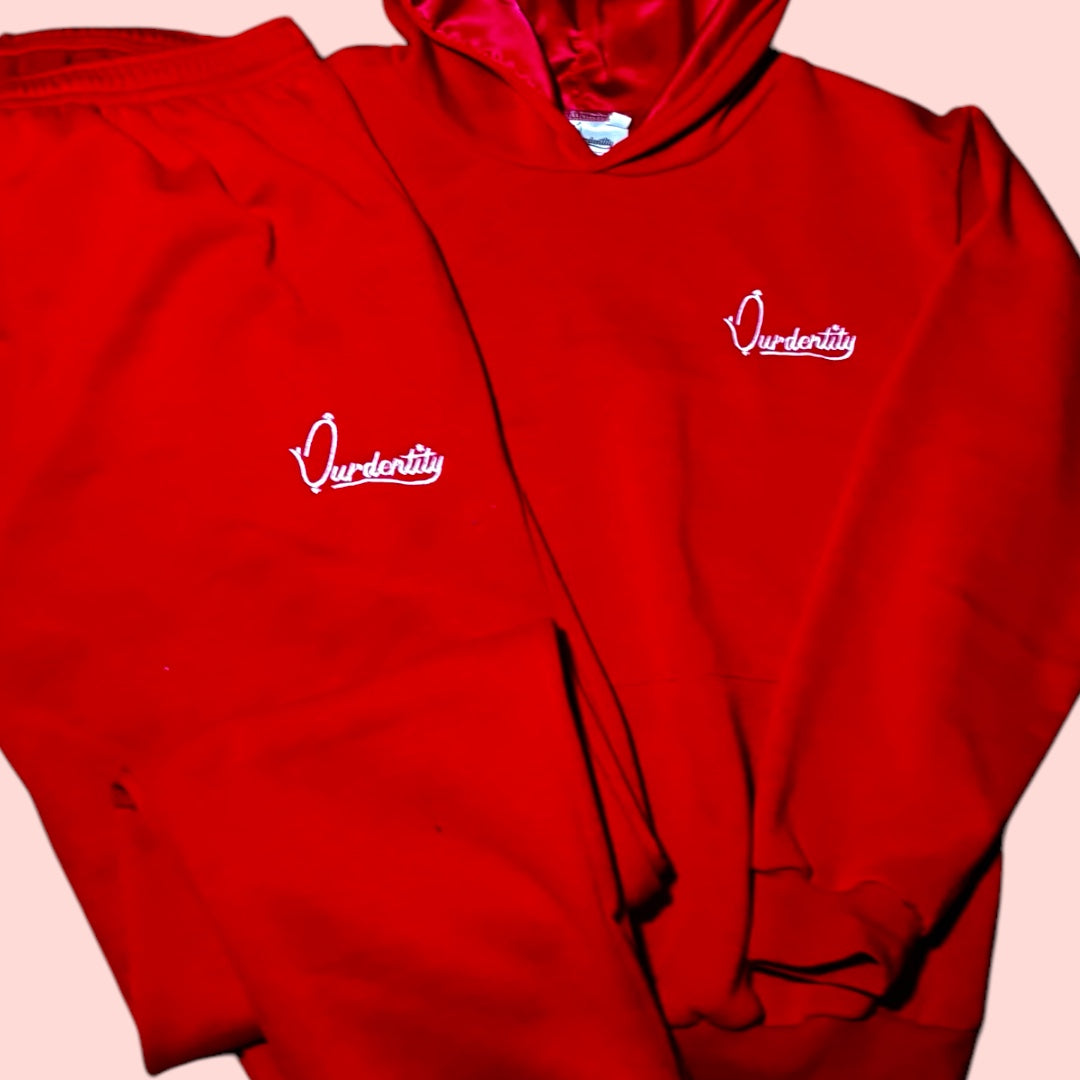Red Overhead Tracksuit with Satin Lined Hood and Open Ankle Bottoms