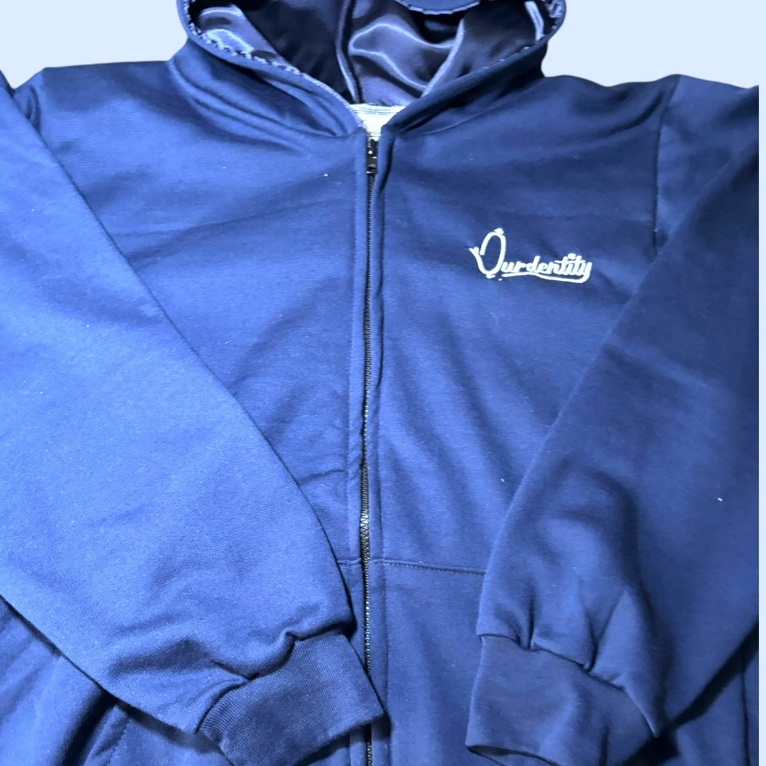 Satin Lined Navy Blue Full Zip Hoodie