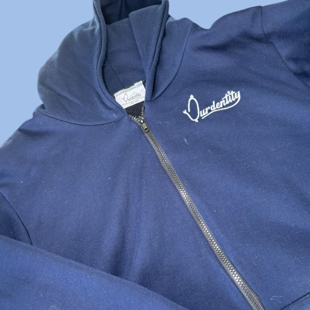 Navy Blue Zip Tracksuit with Open Ankle Bottoms