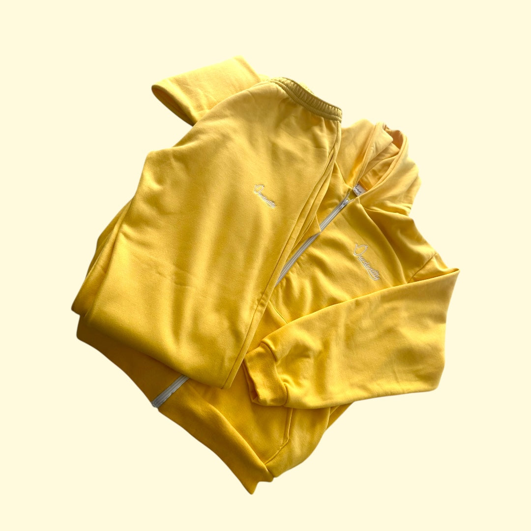 Yellow Zip Tracksuit with Open Ankle Bottoms